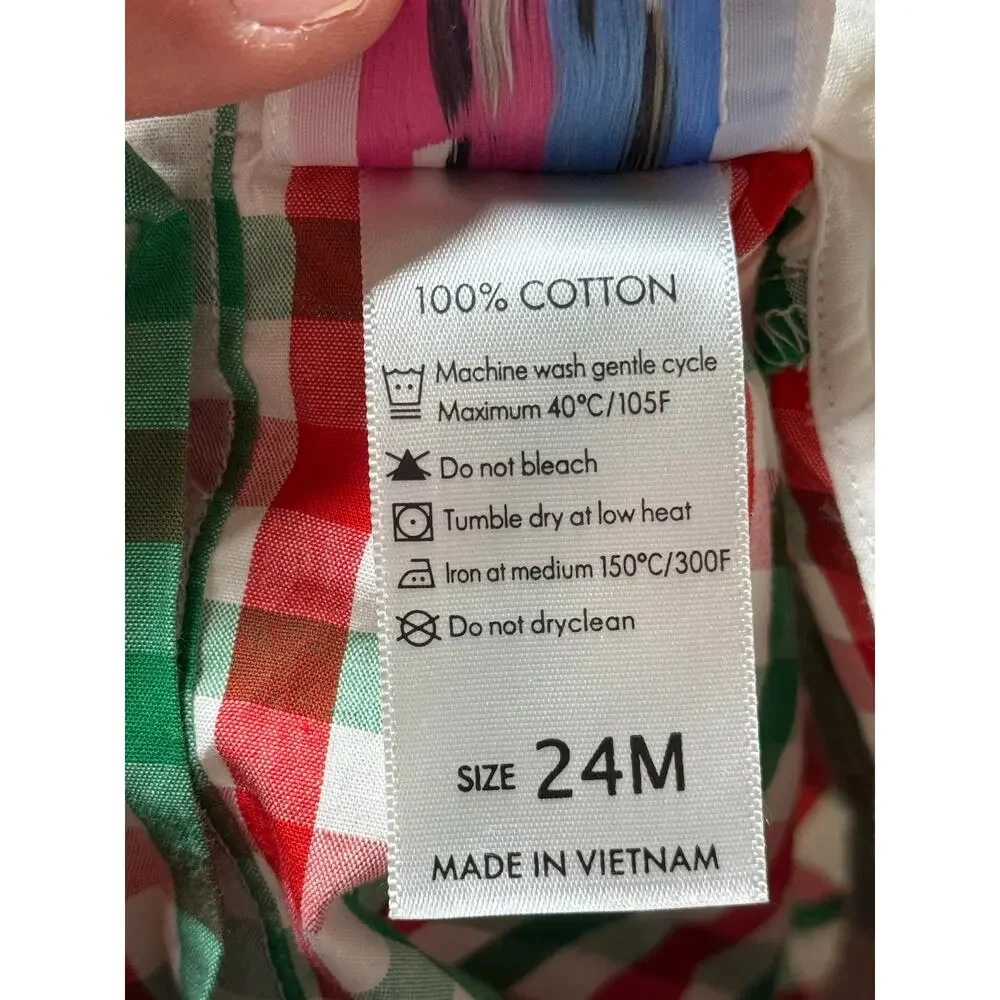 Eliza James Christmas Smocked Gingham Set Red Truck 24M Top Diaper Cover
